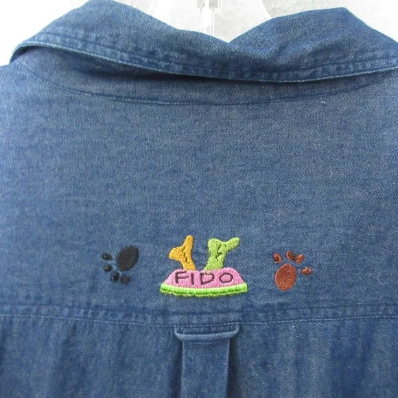 Quacker Factory Denim Shirt 1X Dog Fido Embroidered Novelty Teacher Granny VTG - Picture 4 of 15